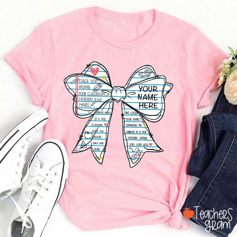 Personalized Name Bow Notebook Excitation Teacher T-Shirt