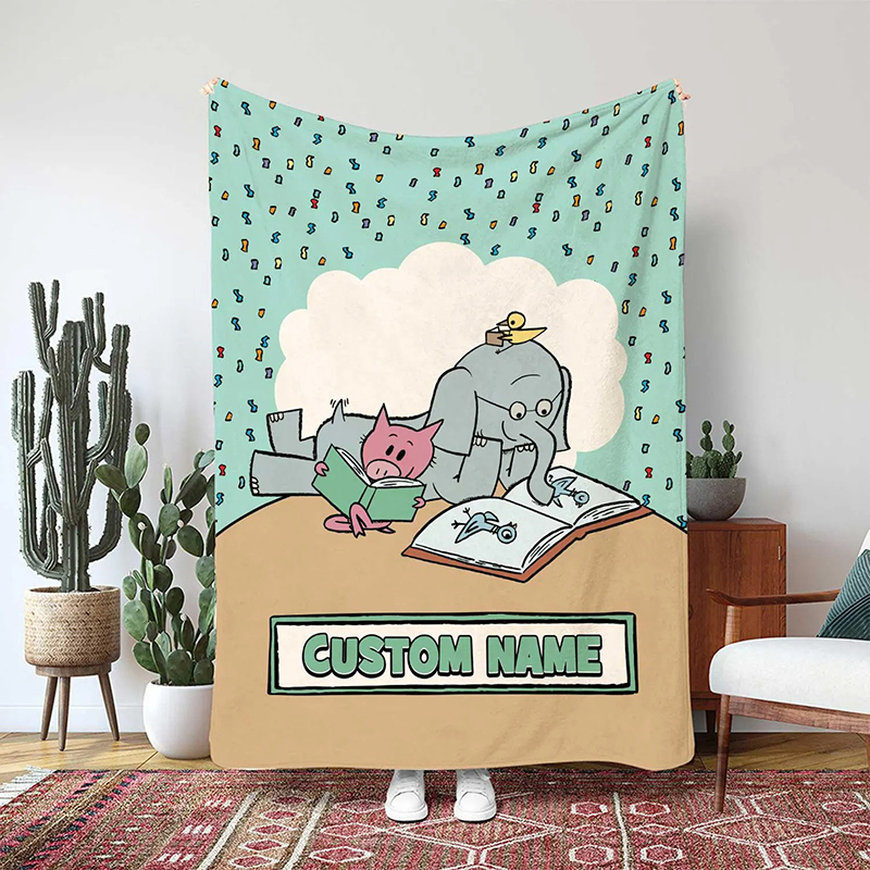 Personalized Name Elephants Love Reading Teacher Blanket