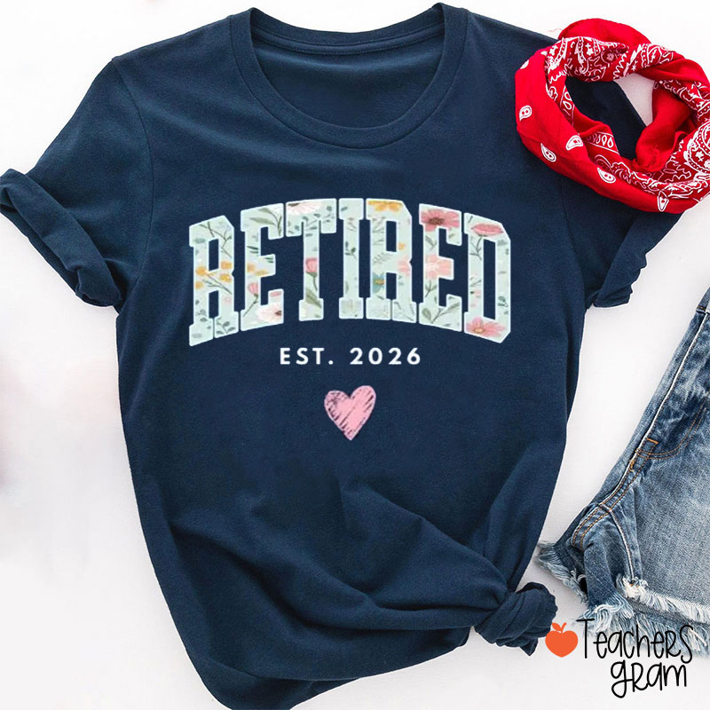 Personalized Name Floral Retired Teacher T-Shirt