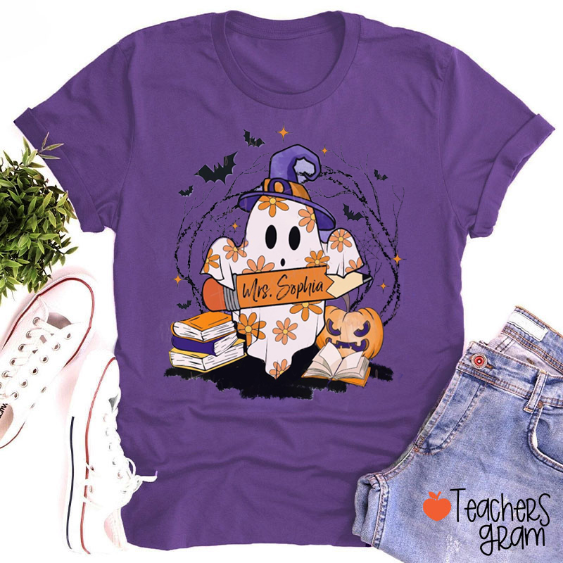 Personalized Name Ghost Halloween Spooky Teacher T-Shirt