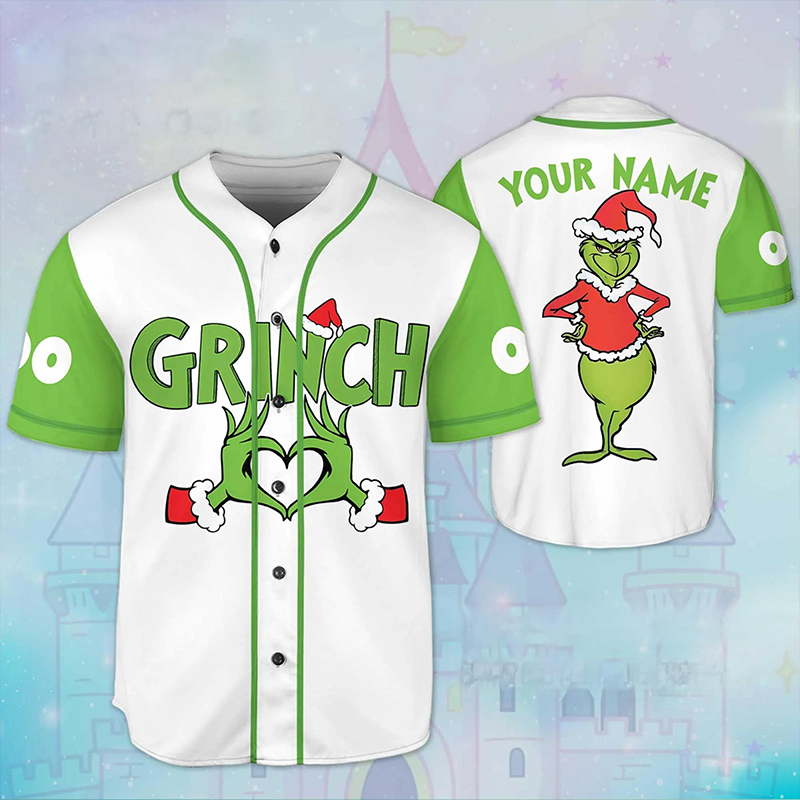Personalized Name Green Guy Heart Teacher Baseball Jersey