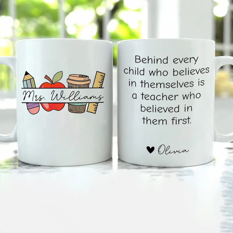 Personalized Name Pencil Apple Teacher Thank You Teacher Mug