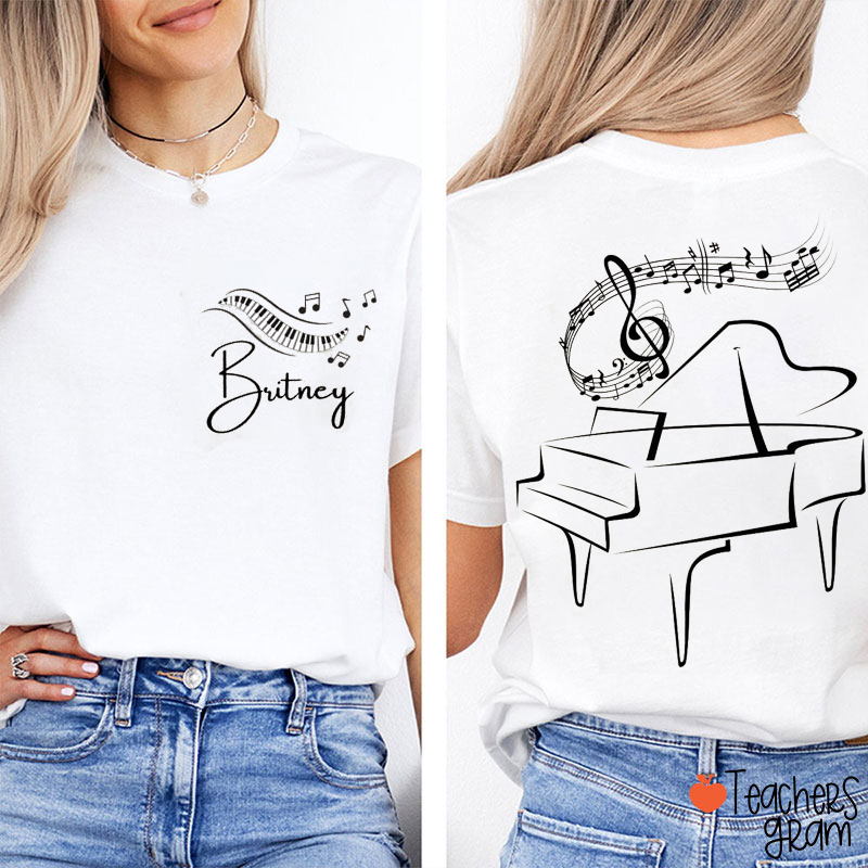 Personalized Name Pianist Musician Teacher Two Sided T-Shirt