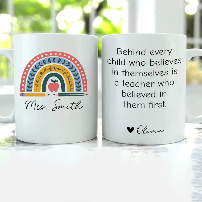 Personalized Name Rainbow Teacher Thank You Teacher Mug