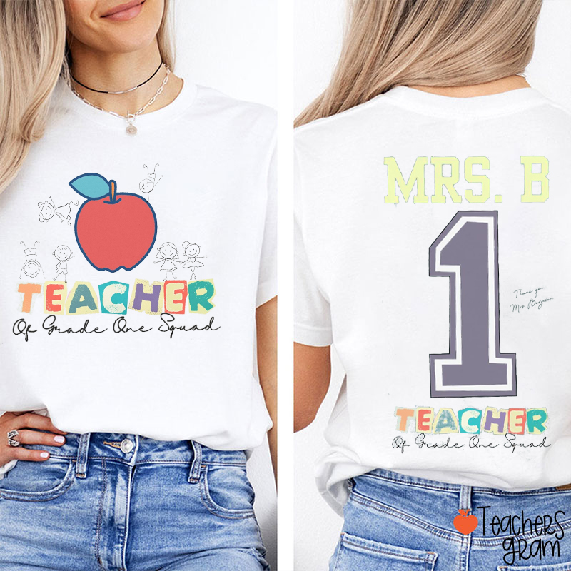 Personalized Name Simple Line Drawing Appreciation Teacher Two Sided T-Shirt