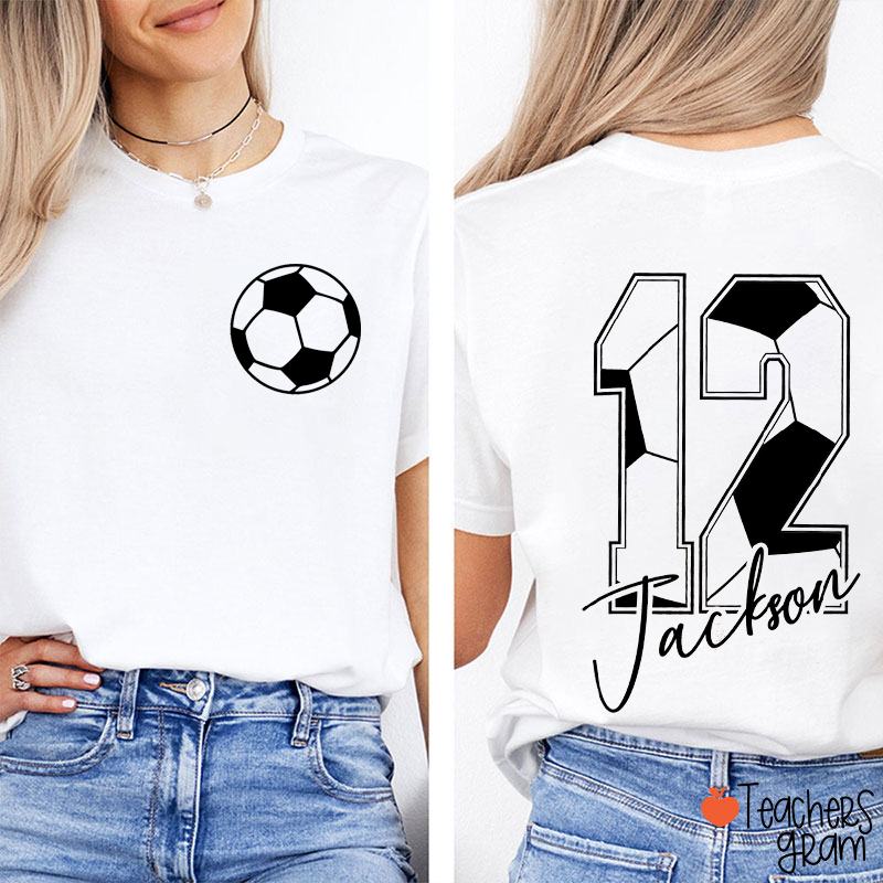 Personalized Name Soccer Cheer Squad Teacher Two Sided T-Shirt