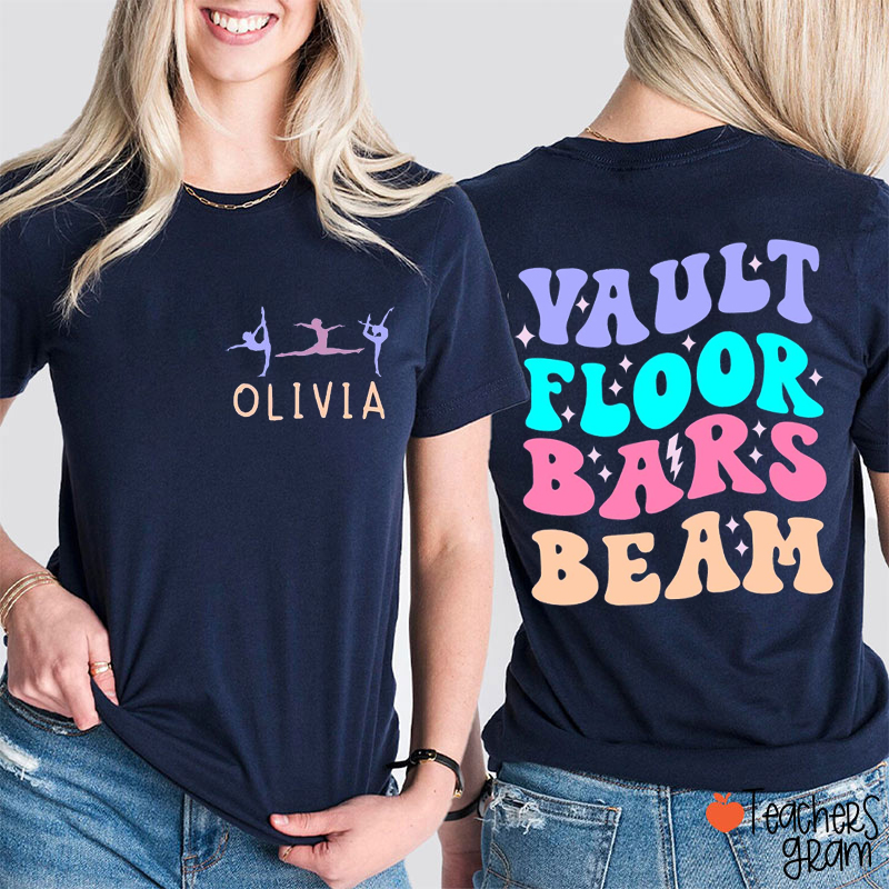 Personalized Name Vault Floor Bars Beam Teacher Two Sided T-Shirt