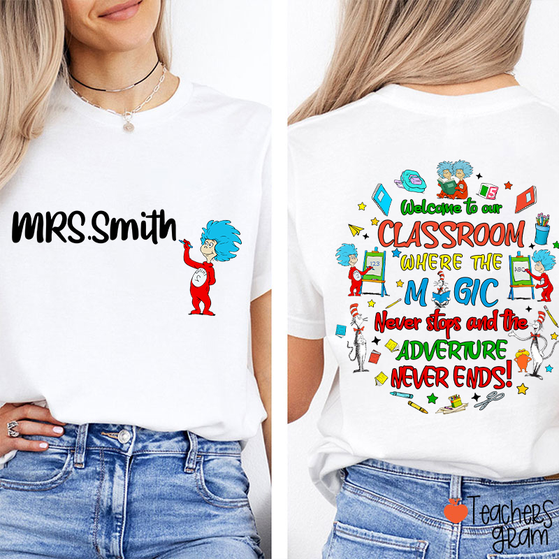 Personalized Name Welcome To Our Classroom Reading Across America Teacher Two Sided T-Shirt