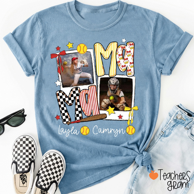 Personalized Softball Mama With Photos Teacher T-Shirt