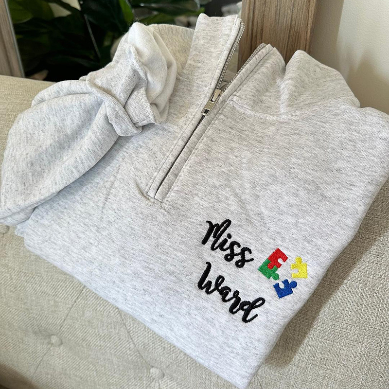 Personalized Special Education Embroidered Teacher Quarter Zip Sweatshirt
