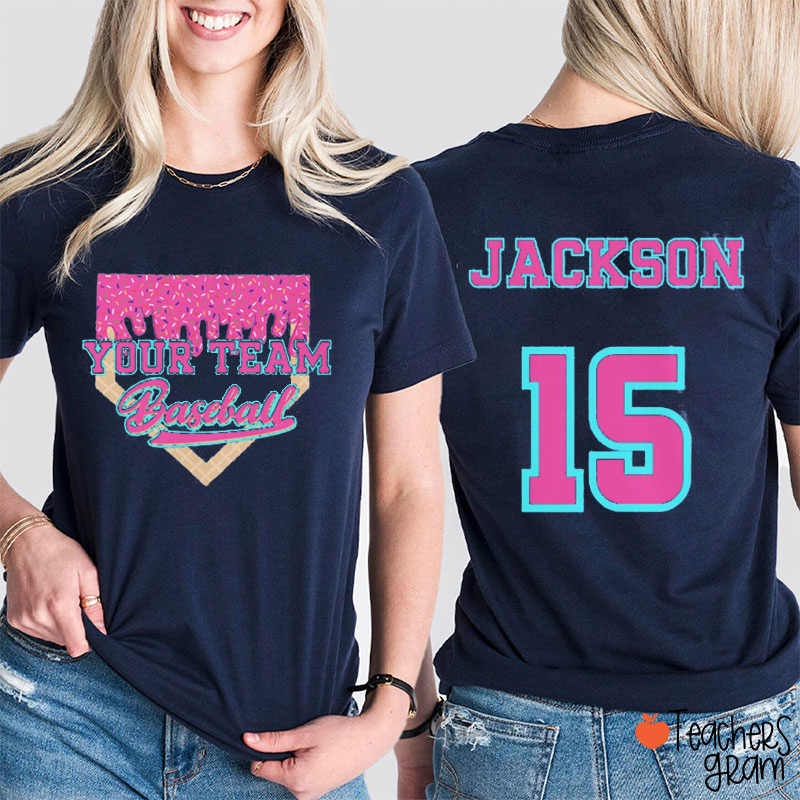 Personalized Team Name And Sport Donut Ice Cream Drip Teacher Two Sided T-Shirt