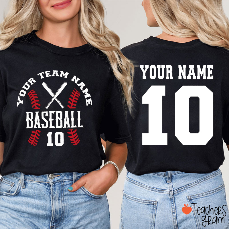 Personalized Team Name Baseball Game Day Teacher Two Sided T-Shirt