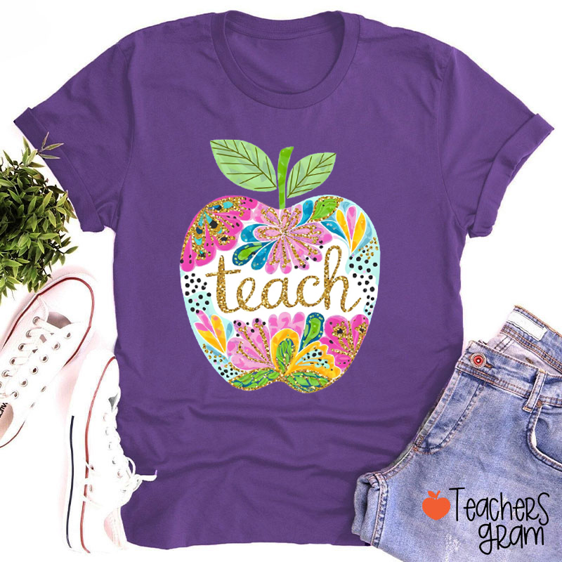 Personalized Text Flowers Apple Teacher T-Shirt