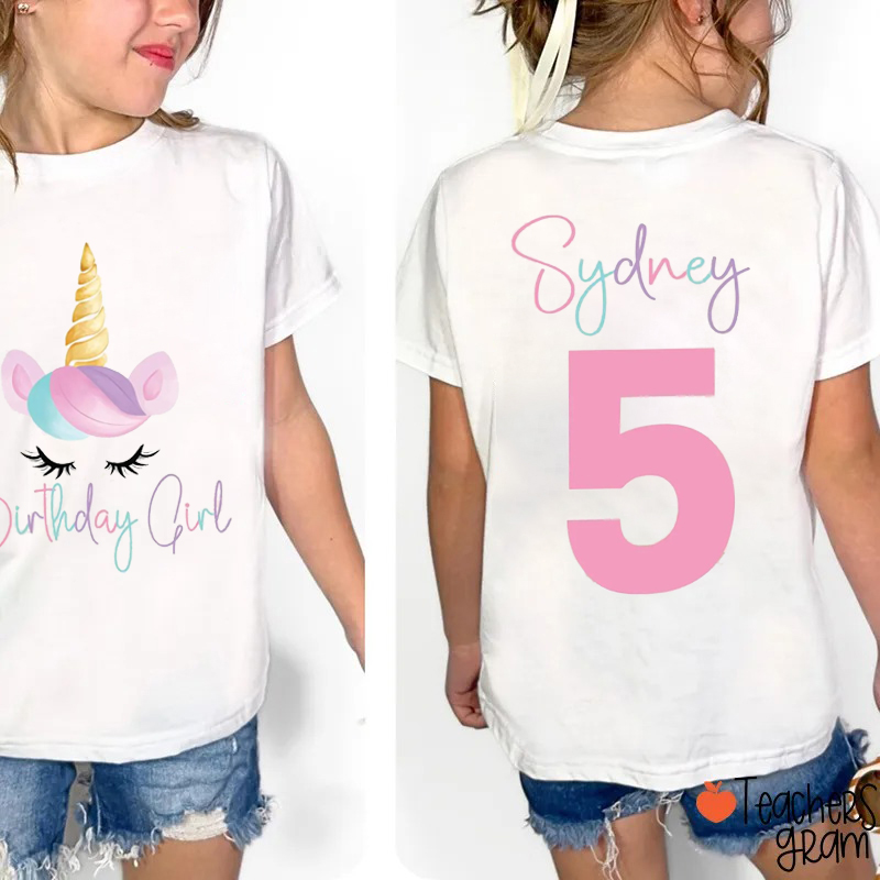 Personalized Unicorn Birthday Class Two Sided T-Shirt