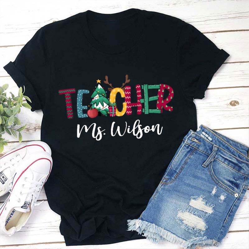 Personalized Name Merry Christmas Teacher T-Shirt