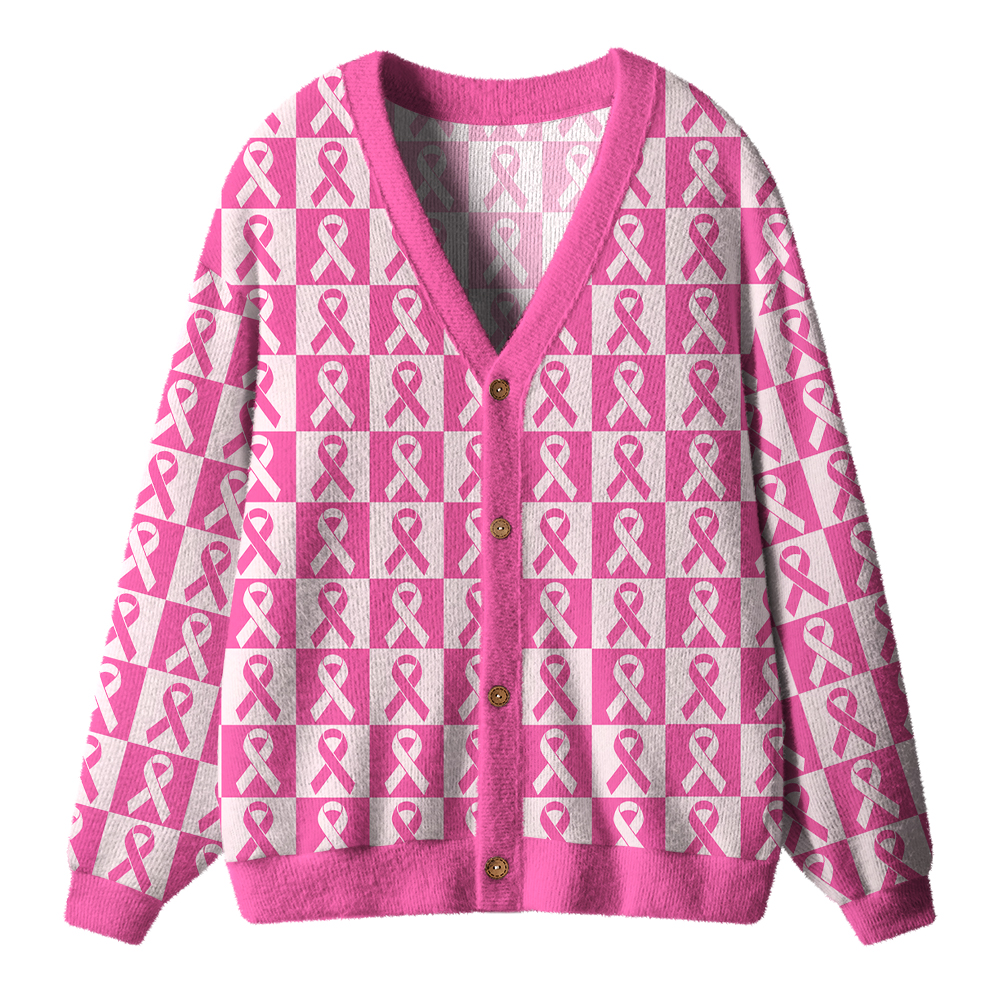 Pink Breast Cancer Ribbon Ugly Cardigan Sweaters