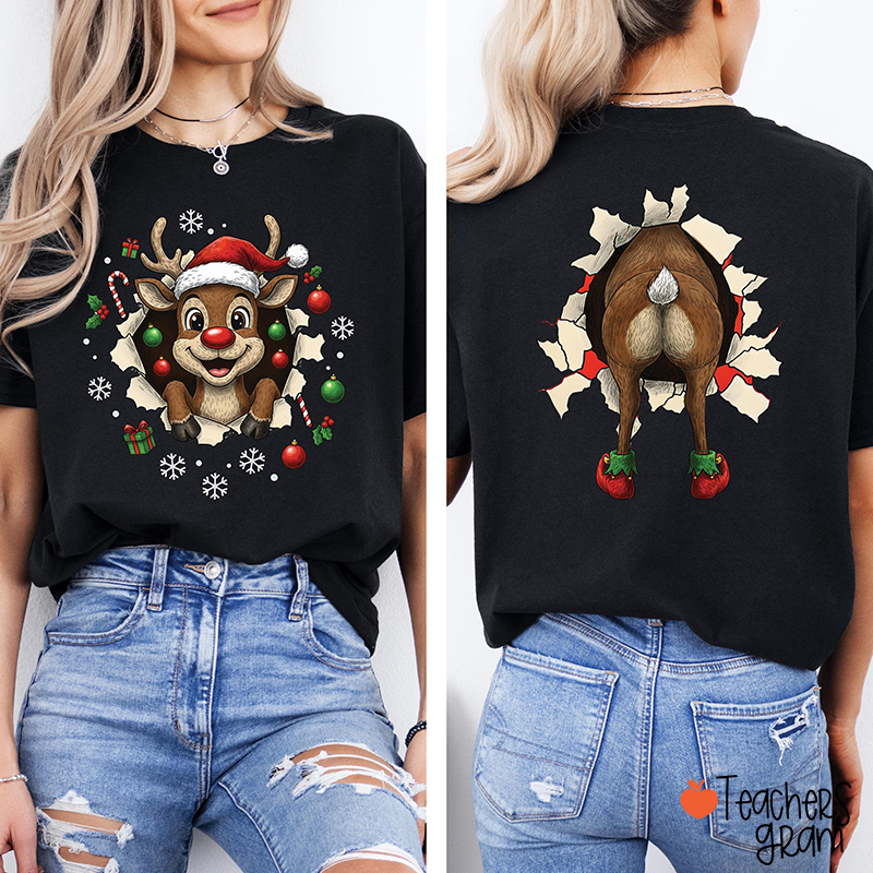 Preppy Reindeer Teacher Two Sided T-Shirt