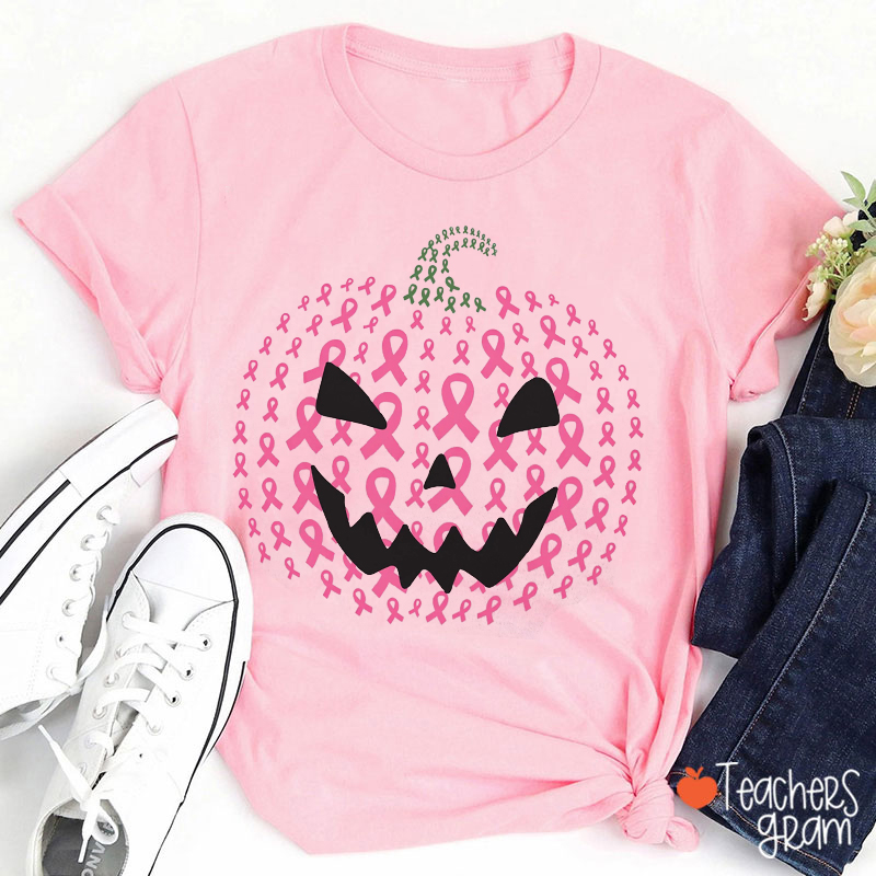 Pumpkin Face With Red Ribbon Teacher T-Shirt