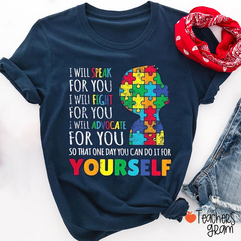 Puzzle Autism Awareness Speak For You Teacher T-Shirt