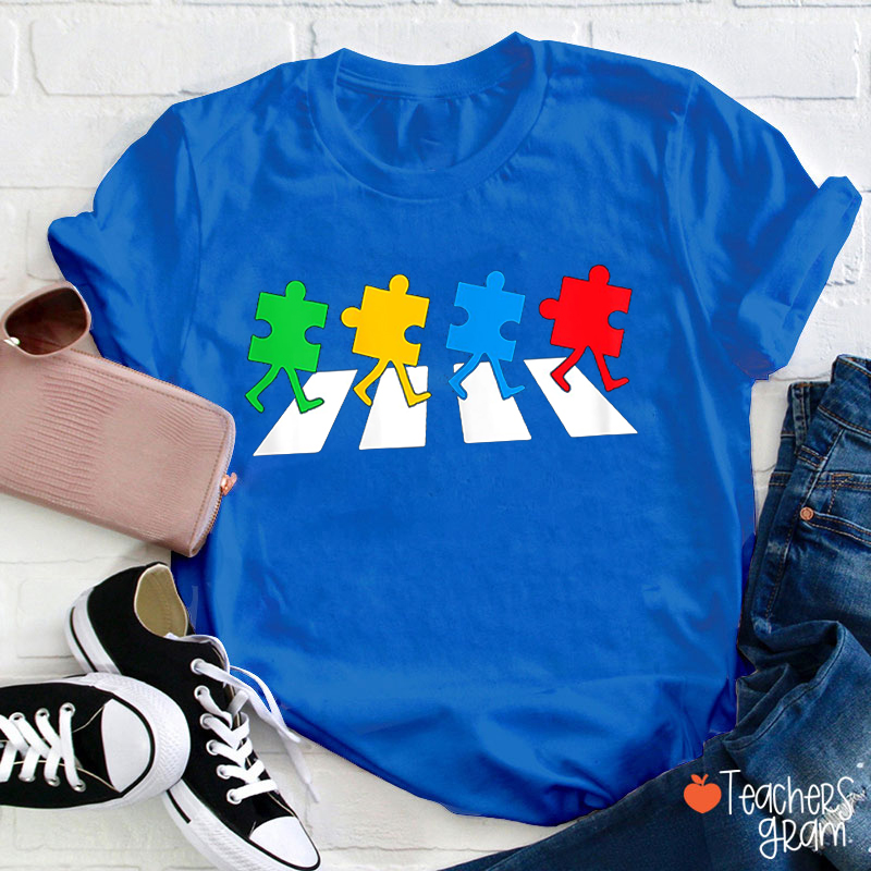 Puzzle Crossing The Road Autism Awareness Teacher T-Shirt