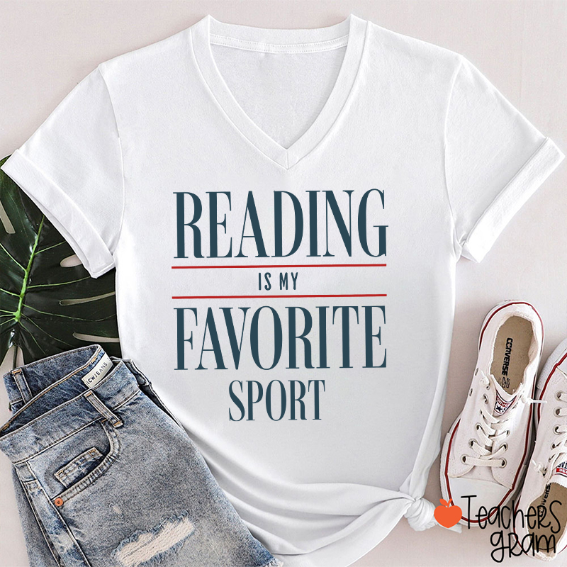 Reading Is My Favorite Sport Teacher Female V-Neck T-Shirt