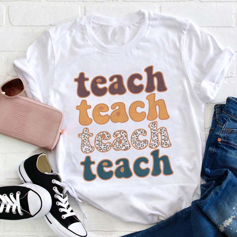 Retro Leopard Teach Teacher T-Shirt
