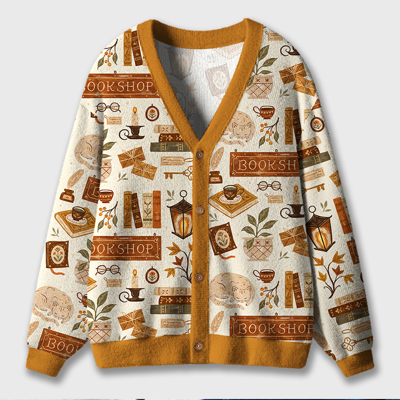 Retro Bookshop Teacher Ugly Cardigan Sweaters