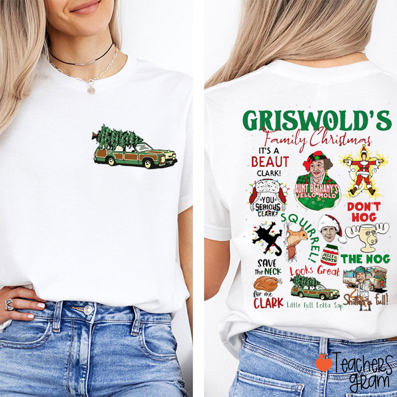 Retro Christmas Vacation Tree Farm Teacher T-Shirt Two Sided T-Shirt