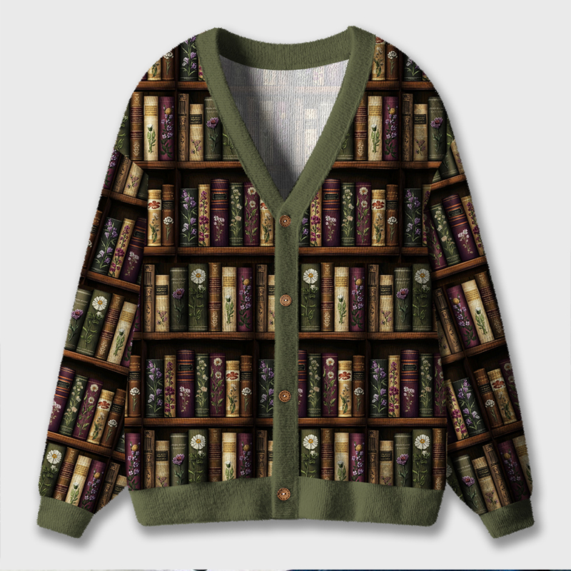 Retro Flowers Bookshelf Teacher Ugly Cardigan Sweaters