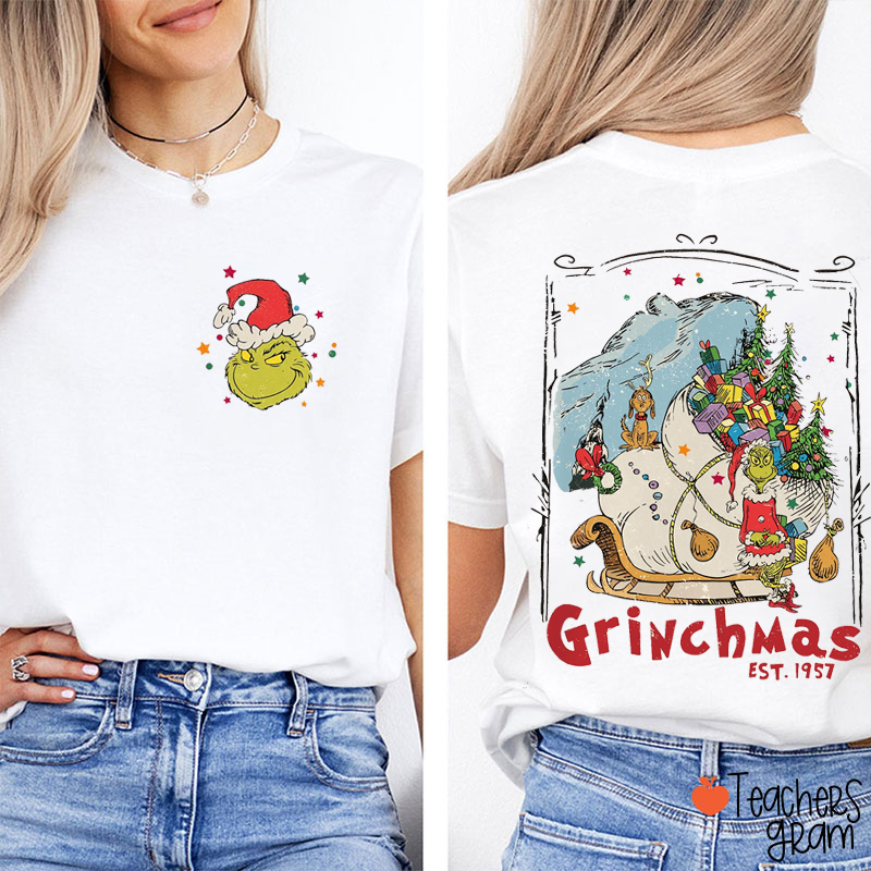 Retro Mean Guy Christmas Teacher Two Sided T-Shirt