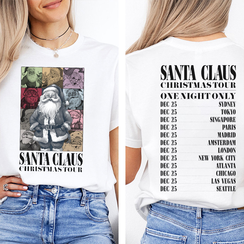 Santa Claus Christmas Tour Teacher Two Sided T-Shirt