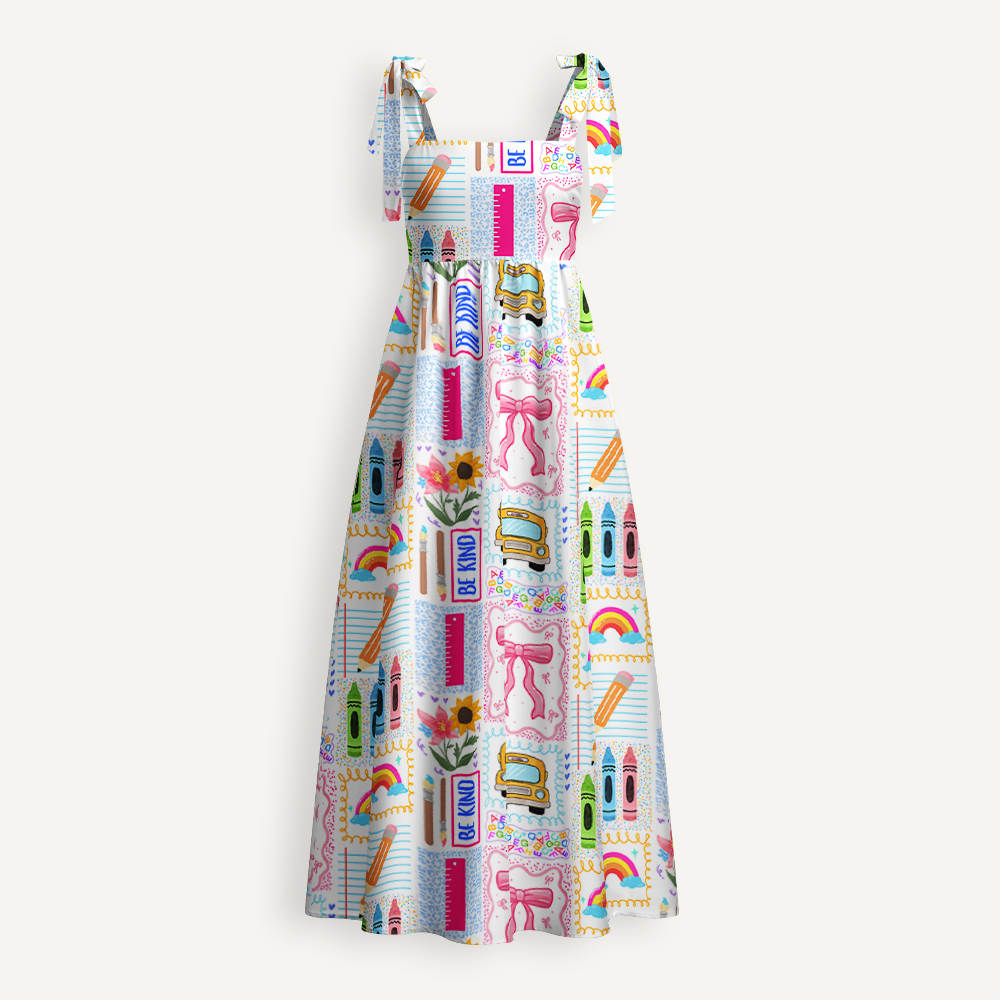 School Bus Coquette Bow Teacher Tie Shoulder Dress