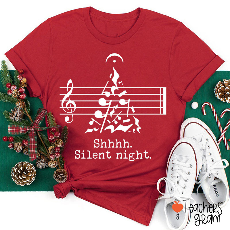 Shhhh Silent Night Music Note Christmas Tree Music Teacher T-Shirt