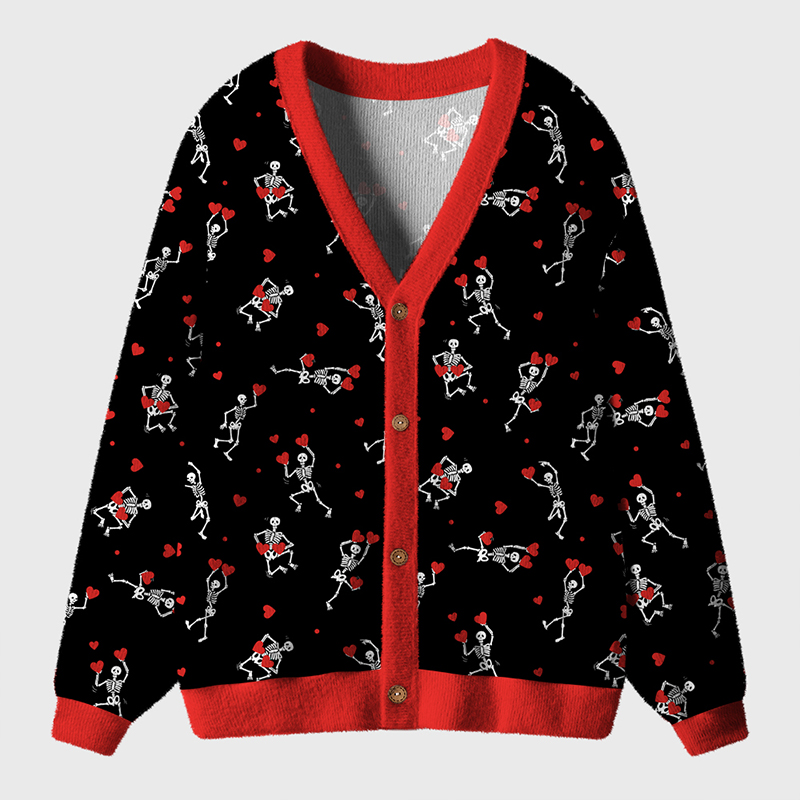 Skull Heart Valentines Teacher Ugly Cardigan Sweaters