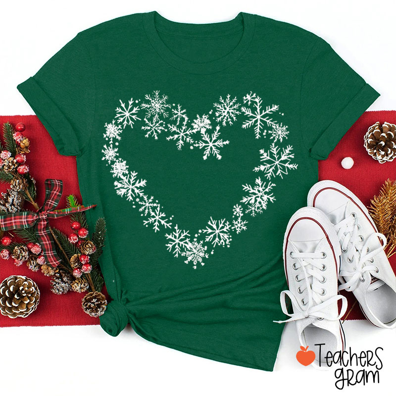 Snowflakes Heart Teacher T-Shirt
