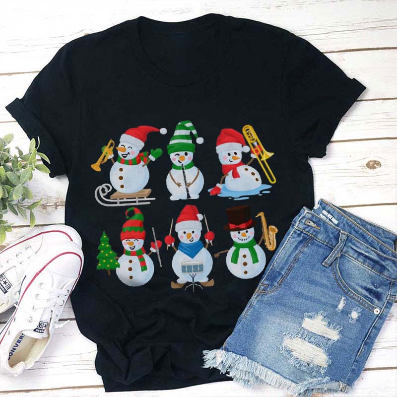 Snowman Celebrates Christmas Teacher T-Shirt