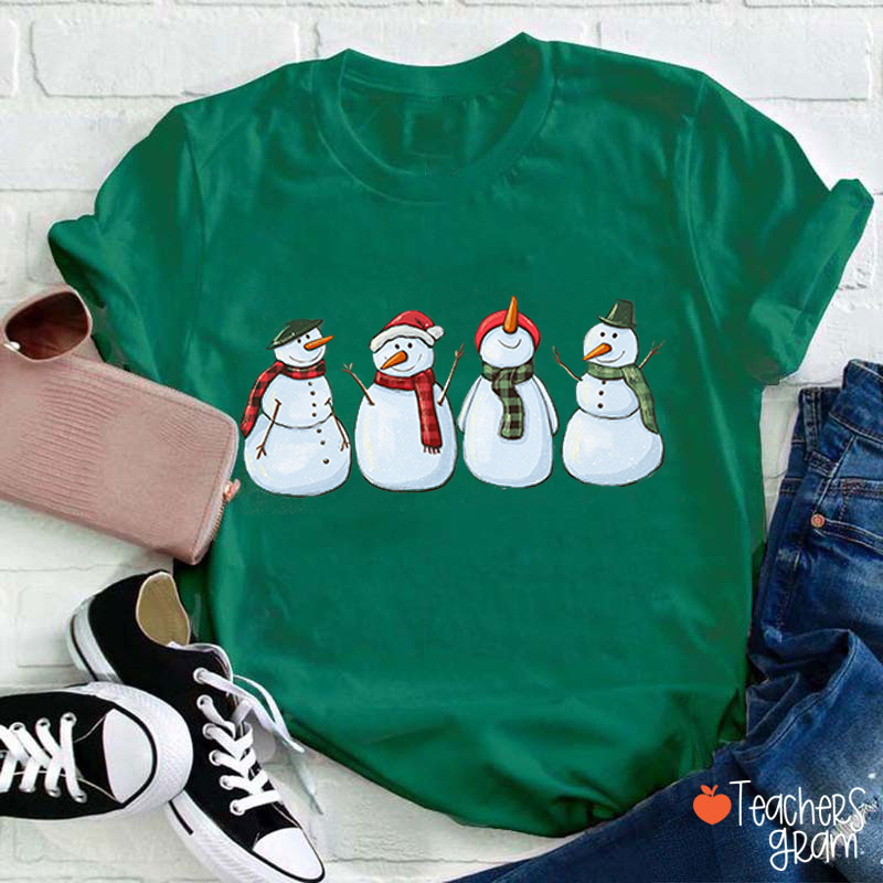 Snowmen With Various Hats Teacher T-Shirt