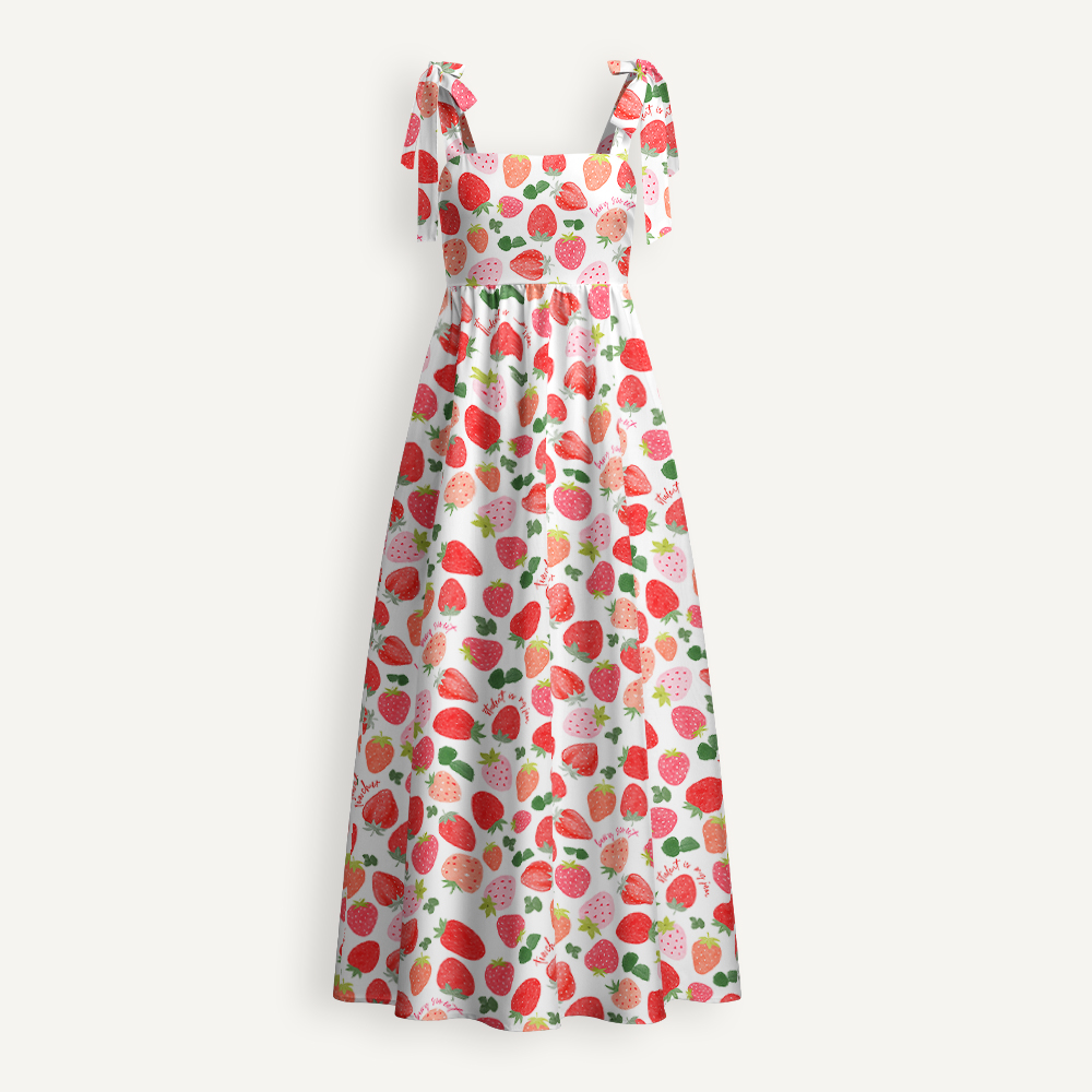 Strawberry Teacher Tie Shoulder Dress