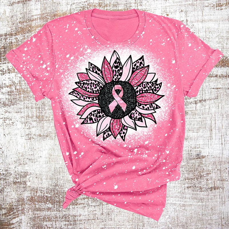 Sunflower Pink Ribbon Teacher Printed T-Shirt