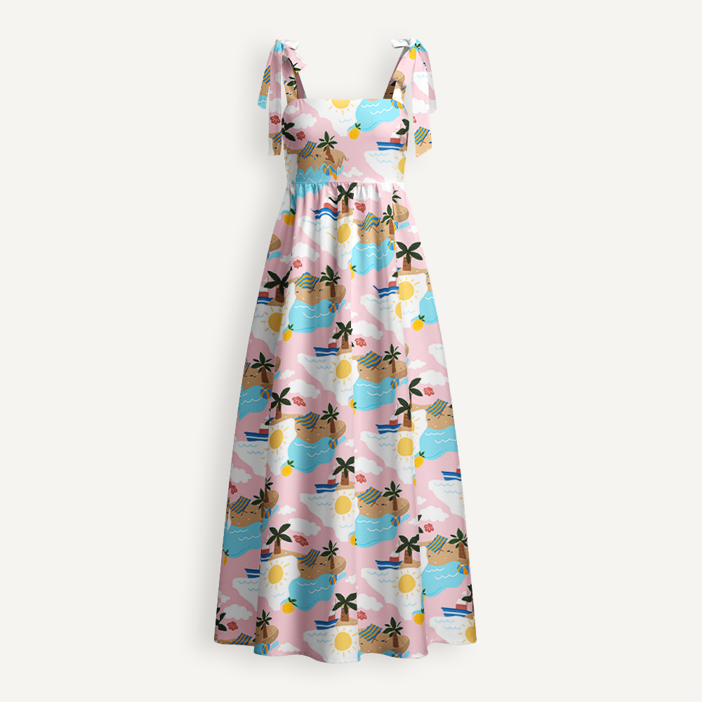 Sunshine Beach Summer Teacher Tie Shoulder Dress