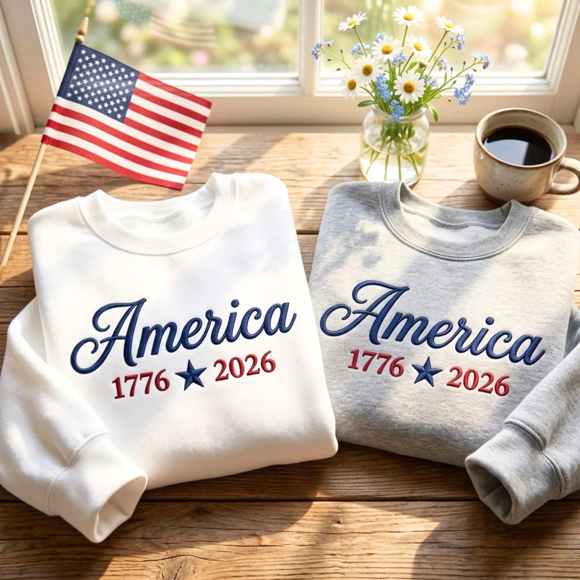 Embroidered America From 1776 To 2026 Teacher Sweatshirt