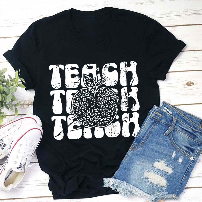 Teach Leopard Apple Teacher T-Shirt