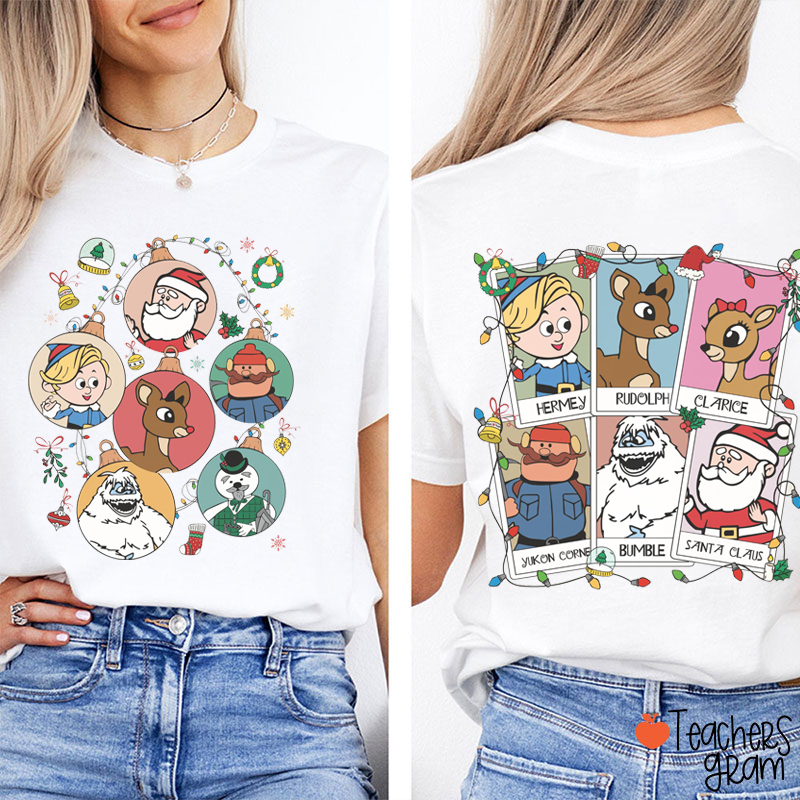 The Red Nosed Reindeer And Friends Teacher Two Sided T-Shirt
