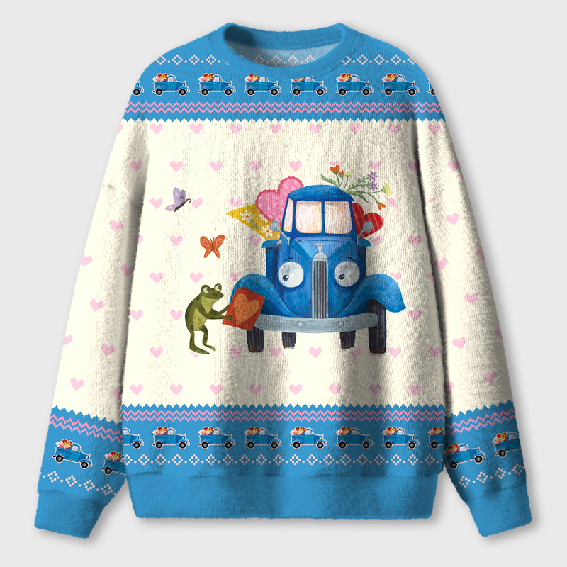 Trucks And Friends Valentine's Day Teacher Ugly Fluffy Christmas Sweater