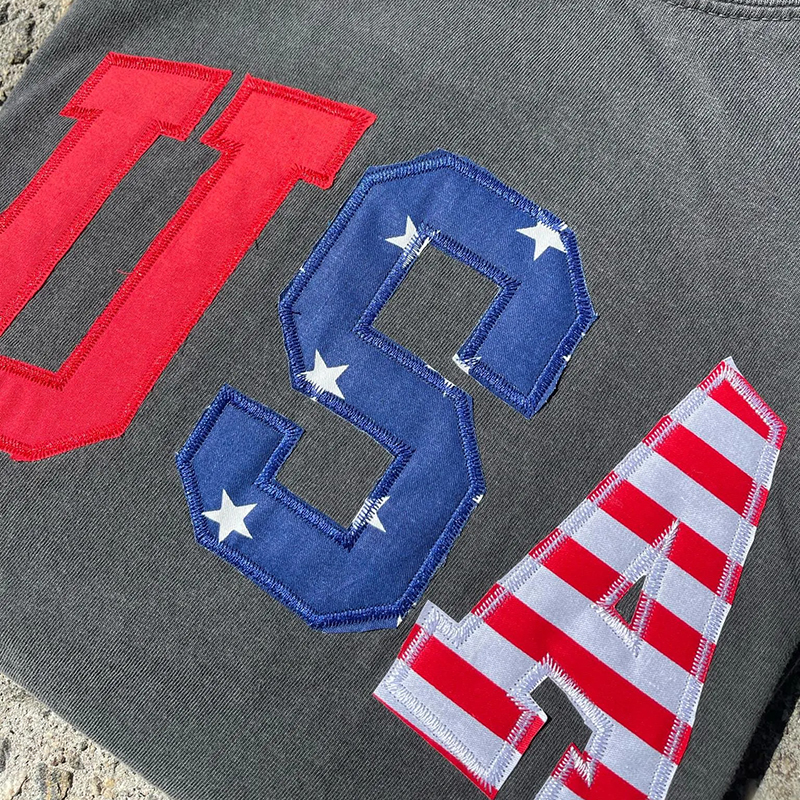 USA Applique Red White And Blue Teacher Sweatshirt