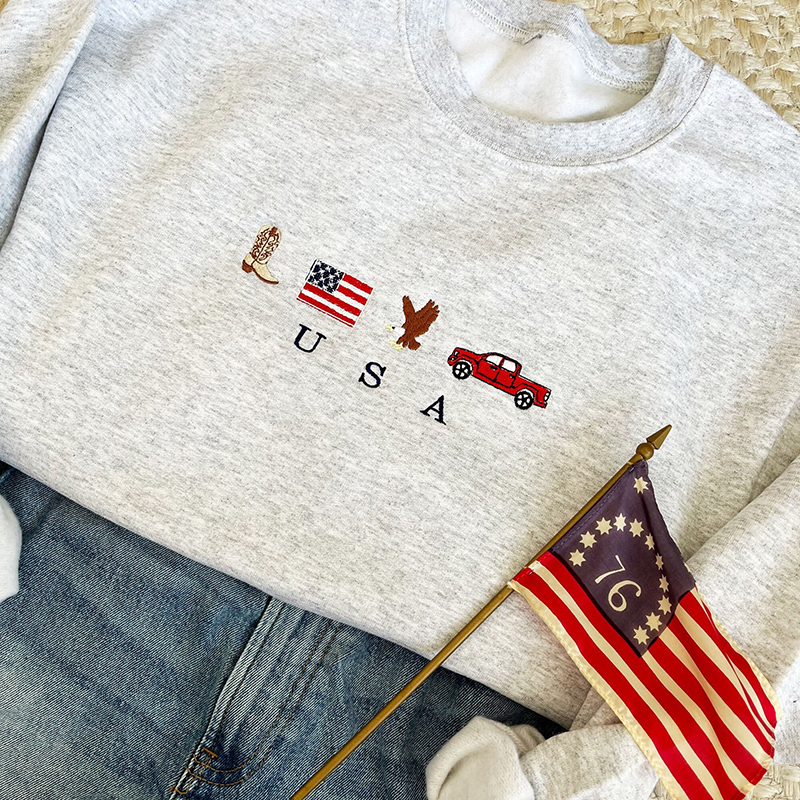 USA Embroidered Icons Teacher Sweatshirt