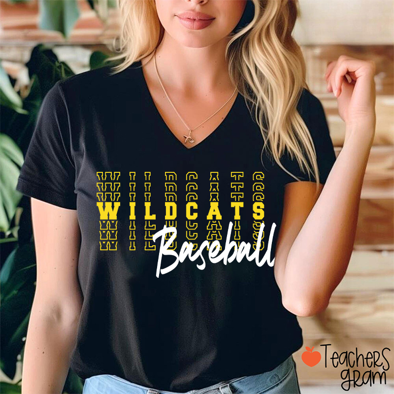 Personalized Mascot Text Stacking Teacher Female V-Neck T-Shirt