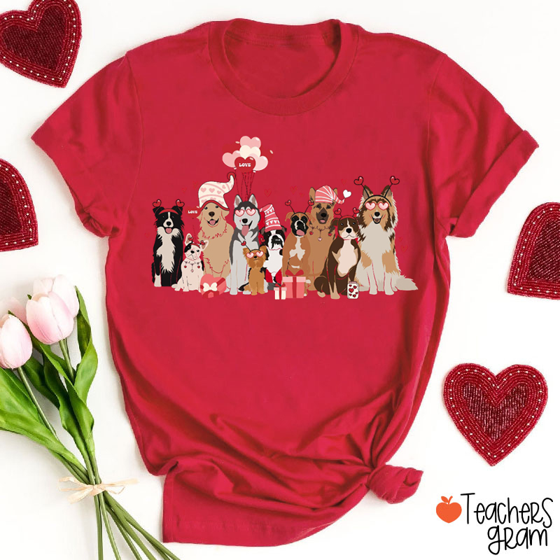 Valentines Dogs Teacher T-Shirt