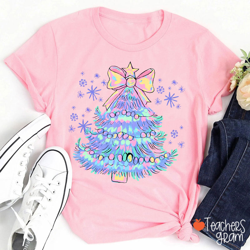 Vibrant Watercolor Christmas Tree Teacher T-Shirt