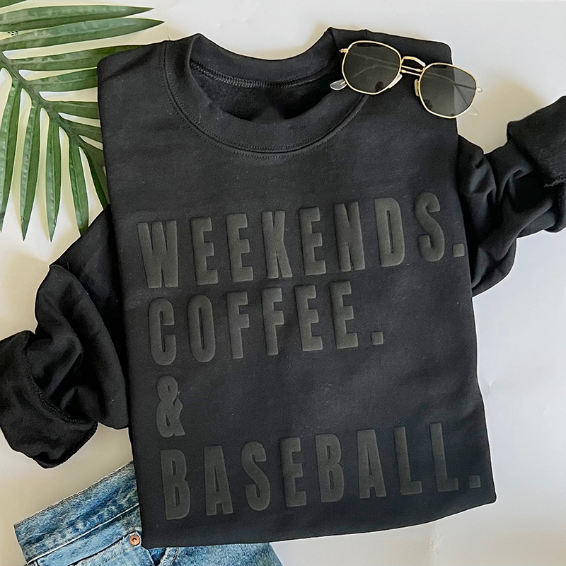 Weekends Coffee And Baseball Teacher Puff Printed Sweatshirt